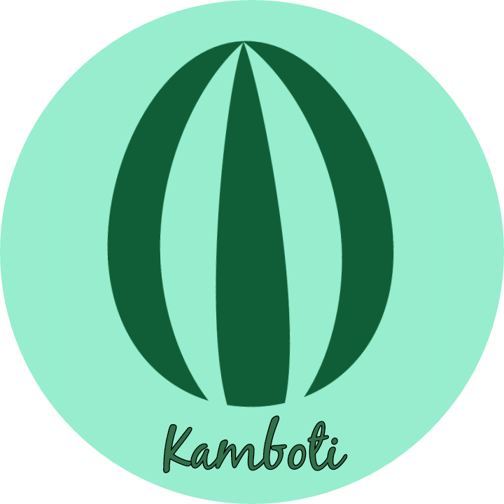 Circular logo with a shopping bag icon on green background